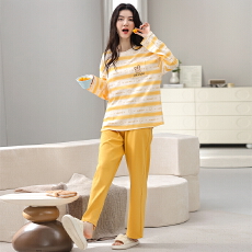 批发春秋季睡衣女纯棉圆领长袖长裤新款卡通大码可外休闲穿家居服套装