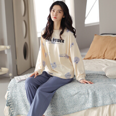 批发春秋季<b class='q'>睡衣</b>女纯棉薄款长袖长裤少女卡通休闲圆领套头家居服套装