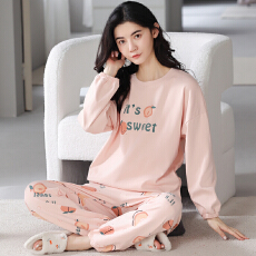 批发春秋季<b class='q'>睡衣</b>女纯棉薄款长袖长裤少女卡通休闲圆领套头家居服套装