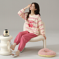批发<b class='q'>睡衣</b>女纯棉圆领长袖长裤春秋季新款卡通大码可外休闲穿家居服套装