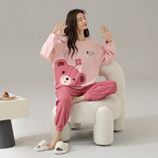 批发<b class='q'>睡衣</b>女纯棉圆领长袖长裤春秋季新款卡通大码可外休闲穿家居服套装