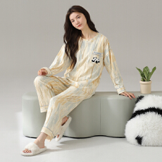 批发<b class='q'>睡衣</b>女纯棉圆领长袖长裤春秋季新款卡通大码可外休闲穿家居服套装