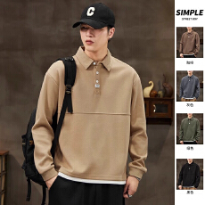 秋冬季长袖POLO衫男生宽松休闲翻领卫衣5新款上衣服男生