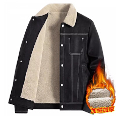 批发麂皮绒夹克<b class='q'>男</b>士加绒外套秋冬季2025新款复古加厚保暖休闲上衣