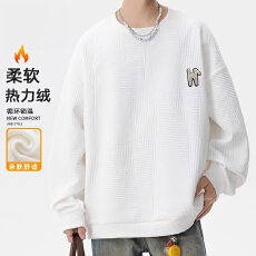 批发加绒圆领卫衣男士潮牌大码外套男生新款无帽长袖t恤上衣