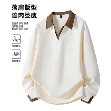 假两件衬衫领拼接撞色无帽卫衣男生春秋季长袖polo衫高级感上衣服