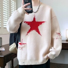 破坏流苏毛衣男冬季2025新款美式圆领针织衫男士高级感保暖线衣服