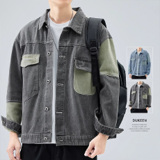 重磅工装牛仔外套男新款美式拼接潮流痞帅夹克休闲上衣