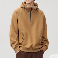 批发2025秋冬季半拉链连帽卫衣男士大码宽松休闲韩版时尚青年潮牌上衣