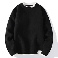 假两件毛衣男士秋冬季潮流加厚宽松圆领针织打底衫男生秋款线衣