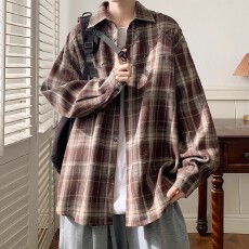 格子衬衫男士休闲宽松上衣美式复古衬衫男士2025秋冬季长袖外套男