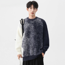 美式撞色打底针织衫男秋冬高级感毛衣水貂绒圆领线衣