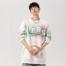 批发圆领卫衣男秋季2025新款渐变印花长袖T恤男士潮流宽松休闲打底衫