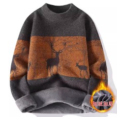 批发秋冬季加绒加厚毛衣潮牌青少年新款保暖上衣服<b class='q'>男</b>士内搭针织打底衫