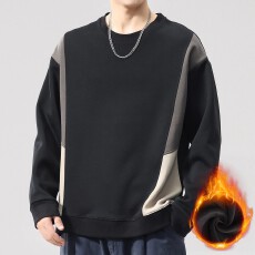 批发圆领拼接撞色休闲<b class='q'>男</b>款卫衣2025秋冬季新款加绒加厚<b class='q'>长袖</b><b class='q'>T</b><b class='q'>恤</b>