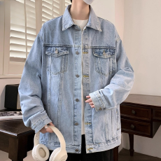 批发浅蓝牛仔外套男秋冬<b class='q'>新款</b>工装<b class='q'>夹克</b>男生潮流帅气休闲上衣服