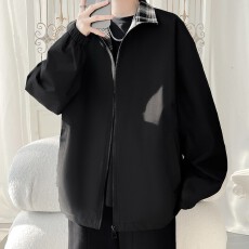 批发撞色格子<b class='q'>外套</b>男秋冬潮牌美式青少年上衣宽松休闲高级感哈林顿夹克