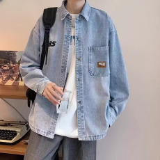 批发<b class='q'>男</b>装<b class='q'>男</b>生水洗牛仔长袖衬衫秋冬季青少年高品质上衣服休闲外套