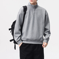 批发潮牌日系复古半拉链<b class='q'>套头卫衣</b>男士2025秋季新款重磅长袖上衣服