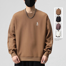 批发圆领T恤男士秋季重磅无口袋卫衣男装上衣服春秋款条纹长袖衫