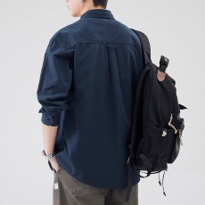 批发日系复古简约<b class='q'>长袖</b><b class='q'>衬衫</b><b class='q'>男士</b>新款潮流宽松休闲秋季纯棉舒适工装<b class='q'>衬衣</b>