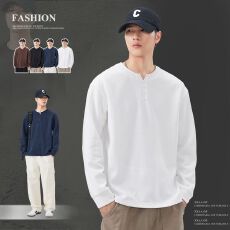 批发亨利领长袖T恤<b class='q'>男</b>士春秋季新款重磅卫衣<b class='q'>体恤</b>内搭打底衫上衣<b class='q'>男</b>