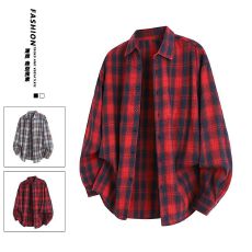 格子衬衫男士2026春季日系复古高级感格纹休闲长袖衬衣男