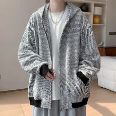 批发斑马纹肌理感拉链开衫<b class='q'>卫衣</b>男连帽秋季2026新款美式<b class='q'>潮牌</b>外套男