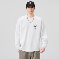 批发纯棉长袖T恤男生ins潮牌宽松打底衫春<b class='q'>秋</b>季休闲百搭印花上衣服