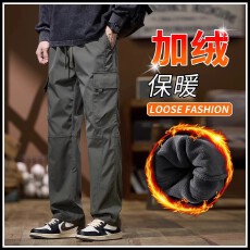 批发多口袋工装裤男宽松直筒冲锋裤秋冬季潮牌美式加绒休闲长裤男