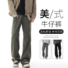 批发伐木工装<b class='q'>裤子</b>秋季2025新款男美式高街vintage宽松直筒牛仔长裤