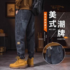 批发美式牛仔裤<b class='q'>男</b>士秋冬新款2025秋冬宽松束脚哈伦潮牌工装休闲长<b class='q'>裤子</b>