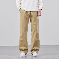 纯棉春秋季工装裤男宽松微喇休闲裤男美式新款拼接长裤子