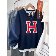 批发 原版面料纯棉华棉复合大码宽松加绒卫衣无帽女秋季新款胖mm