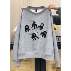 批发 原版面料纯棉华棉复合圆领大码灰色卫衣女2025新款秋冬宽松