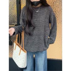 批发原版面料220克纯棉冬季新款<b class='q'>宽松</b>oversize条纹上衣服韩系内搭