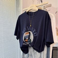 批发 雪花冰爽棉欧美复古宽松显瘦短袖T恤女夏季胖mm上衣