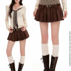 批发实价针织拼接灯芯绒百褶裙女秋冬新款高腰显瘦A字半身裙辣妹短裙