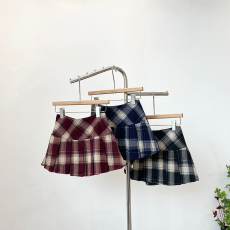 批发实价撞色格子高腰防走光a字百褶裙女2026秋冬新款韩版百搭a字短裙