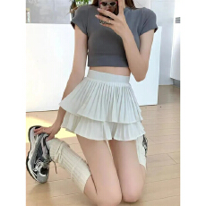 批发实价百褶半身<b class='q'>裙</b>双层蛋糕女夏季高腰显瘦粉色短<b class='q'>裙</b>a字荷叶边<b class='q'>伞</b><b class='q'>裙</b>