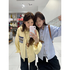 批发实价民族风花纹拼接条纹长袖衬衫女2026百搭休闲<b class='q'>情侣</b><b class='q'>闺</b>蜜休闲上衣