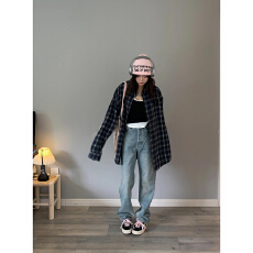 批发实价韩系复古磨毛格子长袖衬衫女春秋新款<b class='q'>宽松</b>百搭慵懒风情侣衬衣