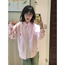 批发实价甜美刺绣兔子条纹长袖衬衫女<b class='q'>春秋</b>宽松设计感小众休闲薄款外套