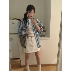 批发实价美式<b class='q'>街头</b>复古撞色长袖polo领衬衫女春夏宽松学院风防晒上衣潮