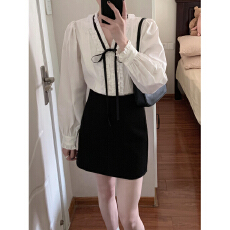 批发实价法式复古千金风v领系带蝴蝶结衬衫女装长袖内搭外穿白色<b class='q'>上衣</b>