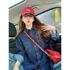 批发实价韩系复古正肩蓝色刺绣<b class='q'>牛仔</b><b class='q'>衬衫</b>春季新款显瘦慵懒休闲上衣外套