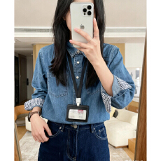 批发实价春季设计感时尚休闲上衣外套港风复古正肩水洗<b class='q'>牛仔</b>长袖衬衫女