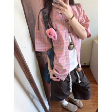 批发实价夏日设计感彩纱泡泡棉<b class='q'>格子</b><b class='q'>衬衫女</b>新款百搭宽松休闲古巴领上衣