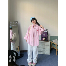 批发实价日系条纹甜美刺绣兔子长袖衬衫女春秋设计感小众休闲薄款外套