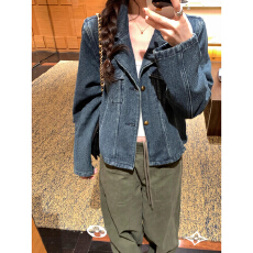 批发实价翻领口袋长袖做旧牛仔外套女装2026新款韩系复古宽松百搭上衣